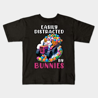 Easily Distrected By Bunnies I Bunny Egg Hunting Kids T-Shirt